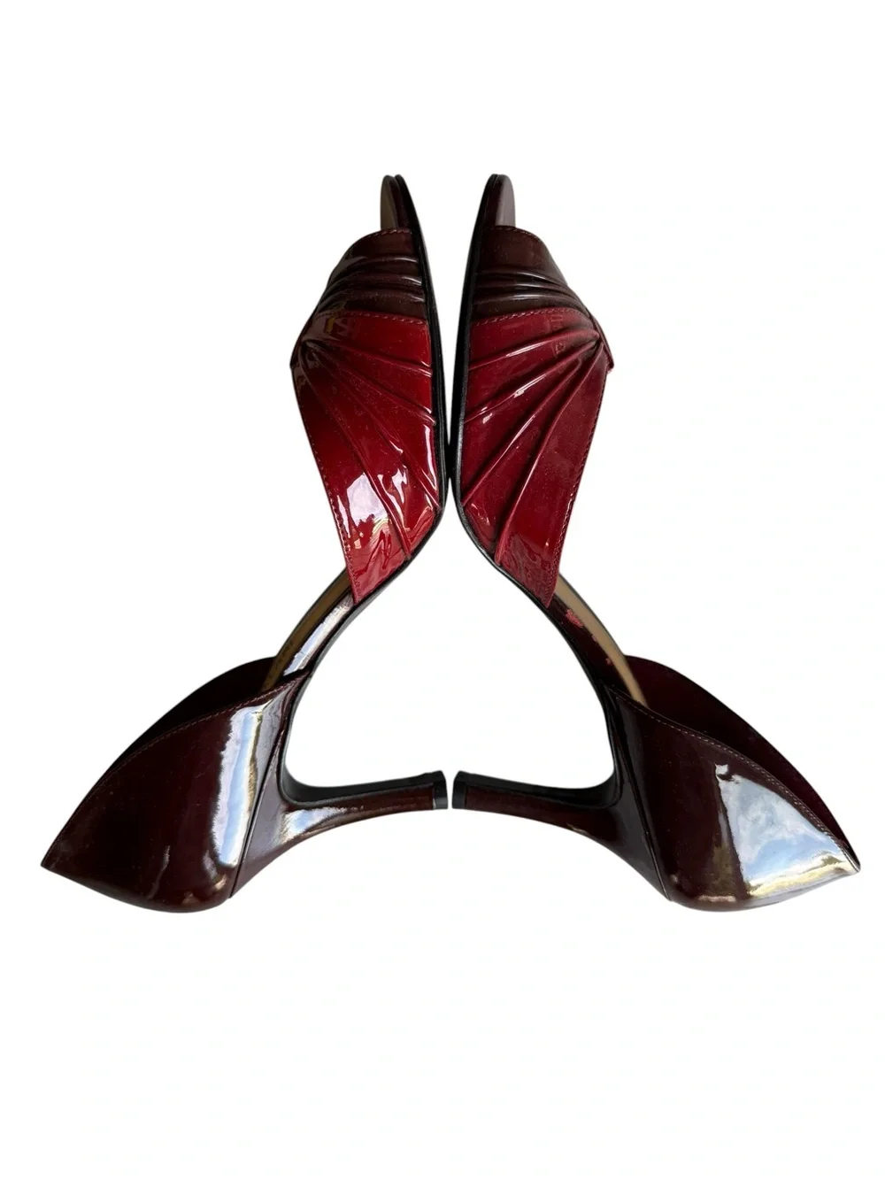 ANTONIO MELANI Burgundy Red Patent Leather D'Orsay Peep-Toe Heels Size 8.5 Voila